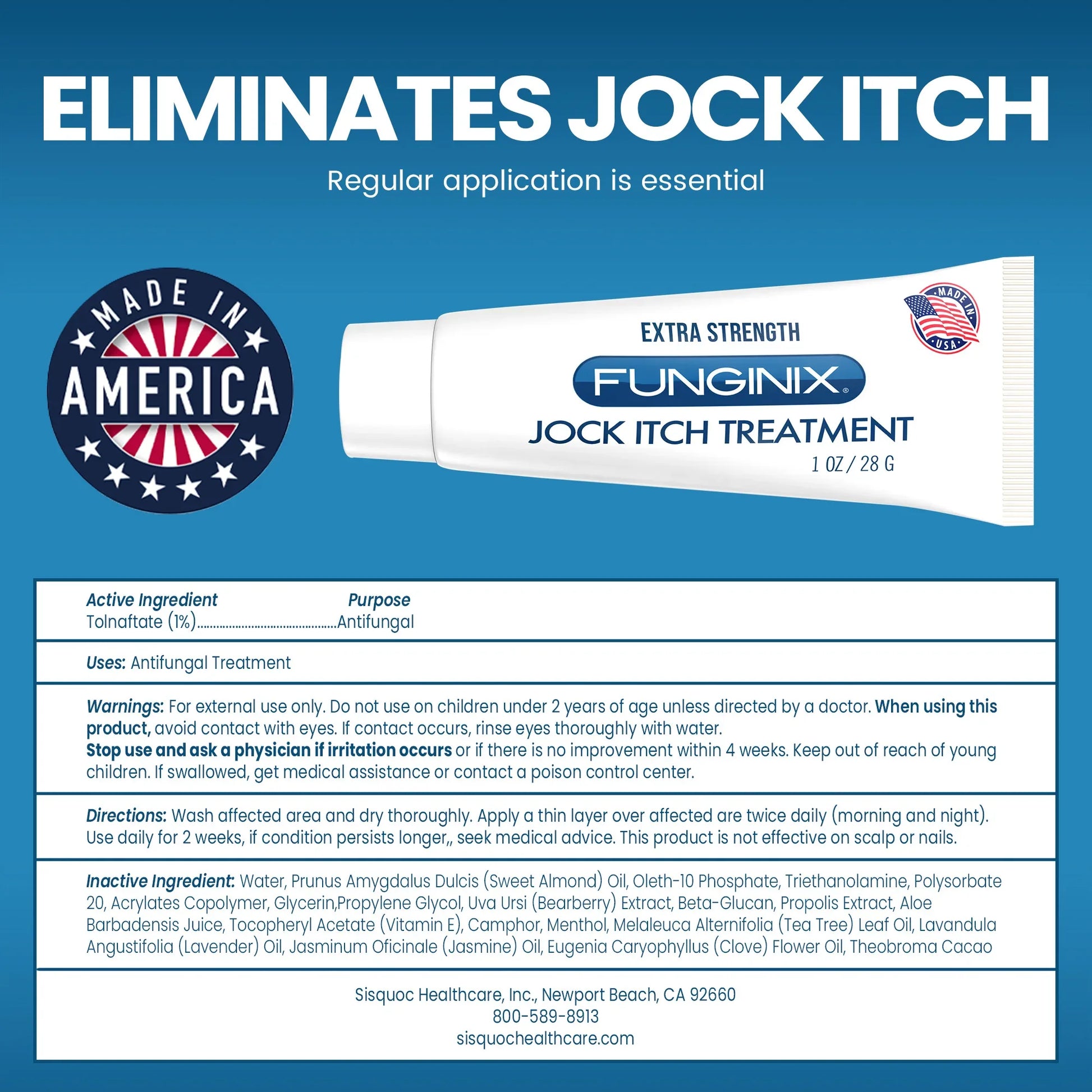 FUNGINIX Jock Itch Treatment - Relieves Itching, Burning, Scaling, and Chafing, Natural Anti Itch Treatment with Tolnaftate (1 Ounce) - Sisquoc Healthcare