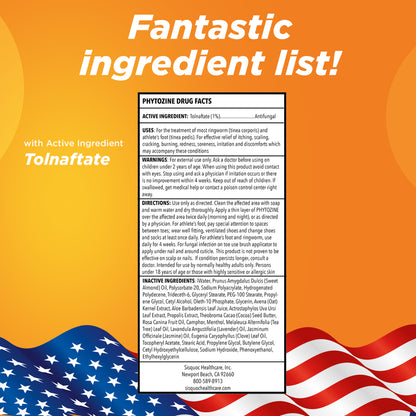 PHYTOZINE Anti Fungal Cream for Skin with 1% Tolnaftate - Ringworm Treatment for Humans - Effective Athletes Foot Treatment Cream