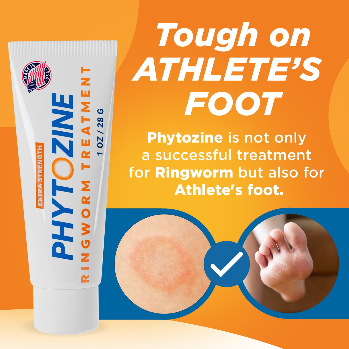 PHYTOZINE Anti Fungal Cream for Skin with 1% Tolnaftate - Ringworm Treatment for Humans - Effective Athletes Foot Treatment Cream